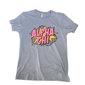 Alpha Chi Sorority T-Shirt Bella + Canvas Comic Graphic Size Medium Light Blue